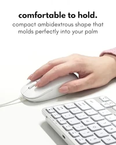 Macally Wired Mouse for Mac & PC - Ambidextrous 1200 DPI Optical USB Mouse in White thumbnail 4