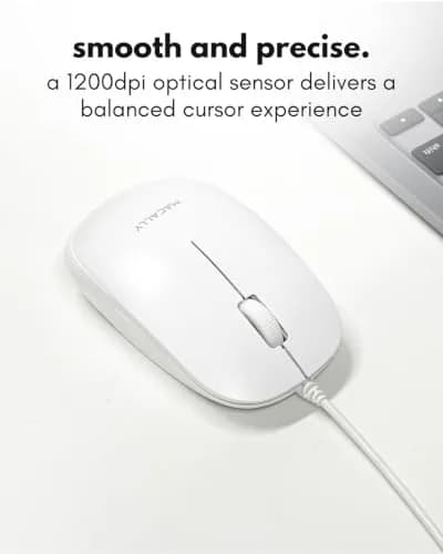 Macally Wired Mouse for Mac & PC - Ambidextrous 1200 DPI Optical USB Mouse in White thumbnail 5