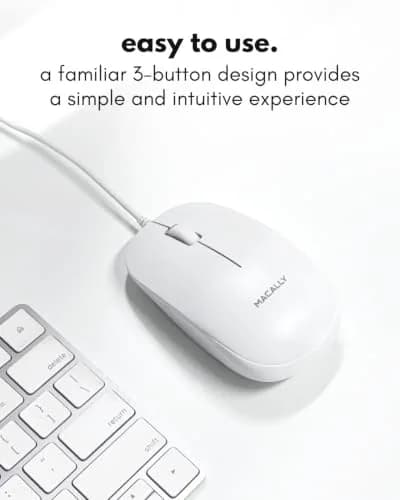 Macally Wired Mouse for Mac & PC - Ambidextrous 1200 DPI Optical USB Mouse in White thumbnail 2