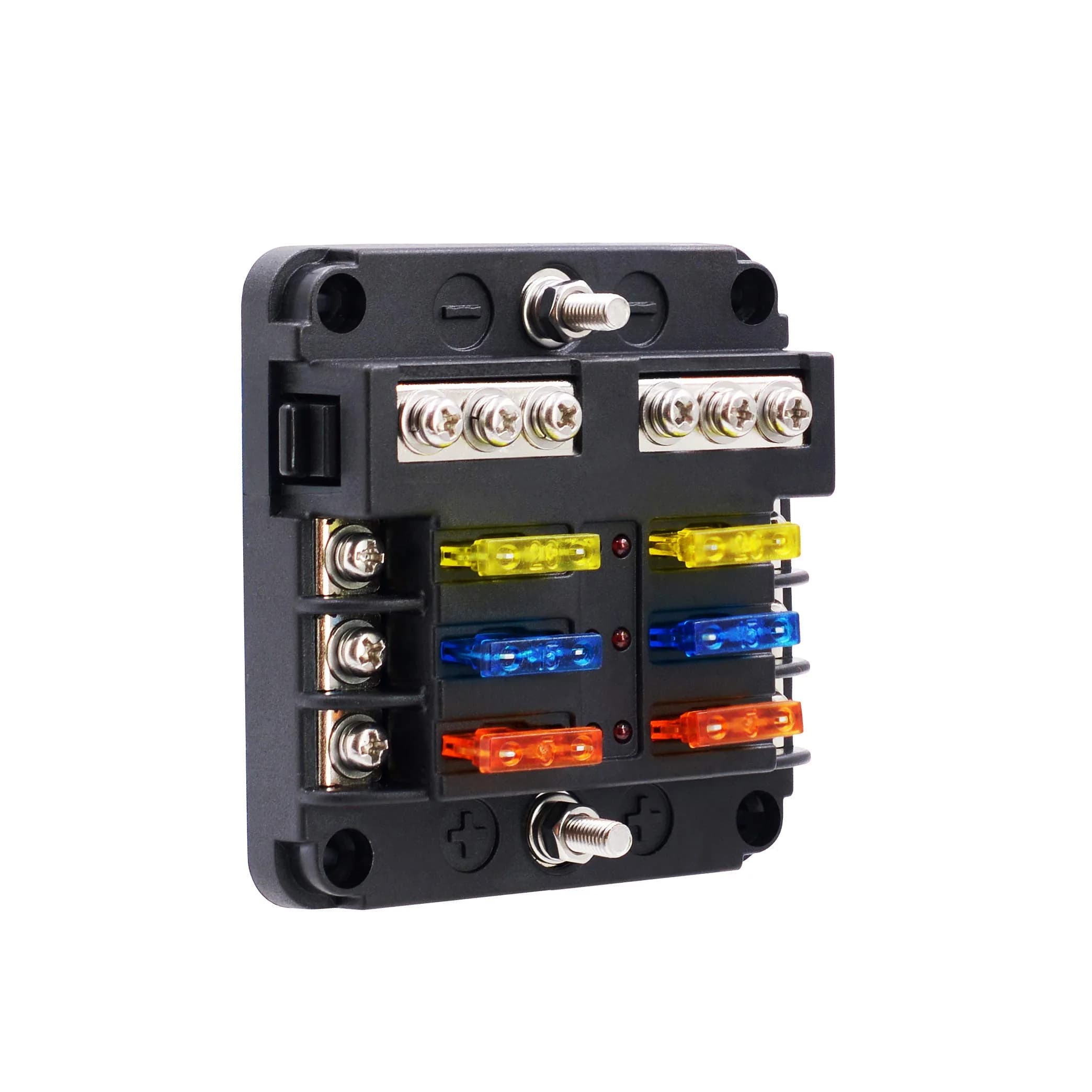 BlueFire 6-Way Blade Fuse Box 32V DC (176g) | LED Indicator for Easy Blown Fuse Identification - main product image