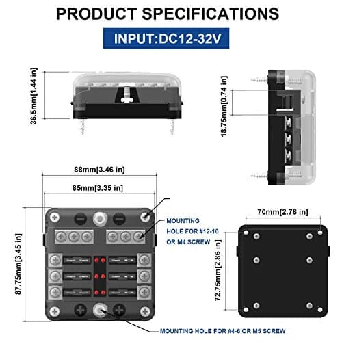 BlueFire 6-Way Blade Fuse Box 32V DC (176g) | LED Indicator for Easy Blown Fuse Identification thumbnail 5