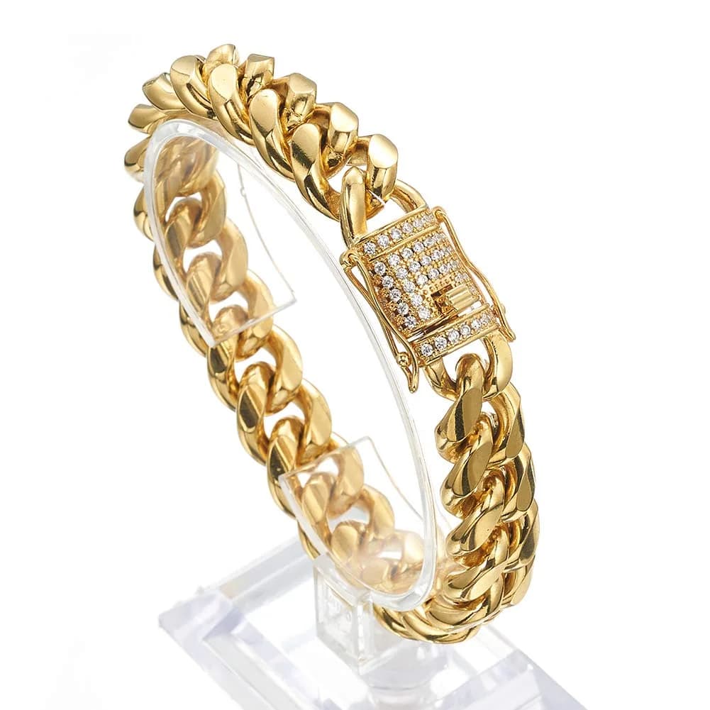 Jxlepe 15mm Cuban Link Chain Necklace 20 inch (50.8 cm) | Premium Stainless Steel with 18K Gold Plating — Bracelet