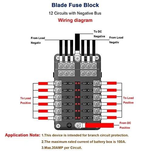 BlueFire 12 Way Blade Fuse Box Holder with LED Indicator 32V DC 100A | Automotive Fuse Block for Cars, Boats, RVs thumbnail 4