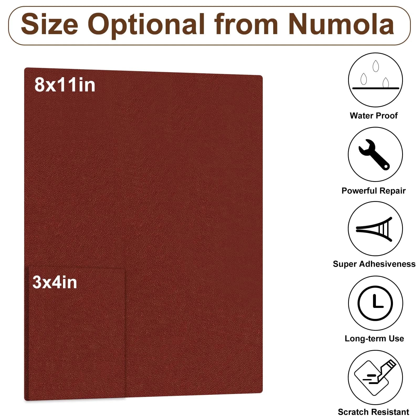 Numola Leather Repair Patch 8×11 Inch Dark Red | Waterproof & Strong Adhesive Tape for Upholstery - view 2