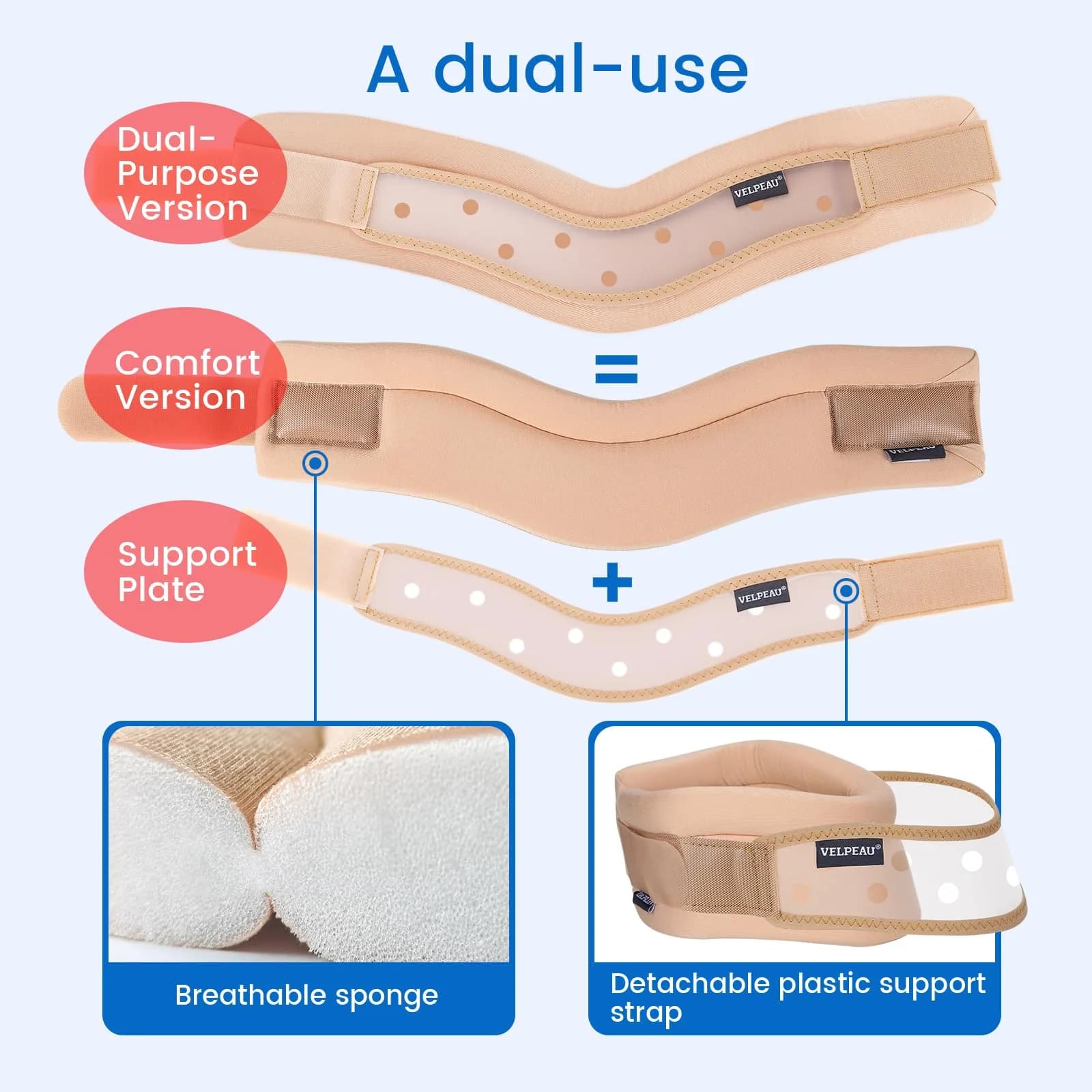 Velpeau Dual-purpose Khaki Cervical Collar Neck Brace - Medium (Pack of 1) - view 3