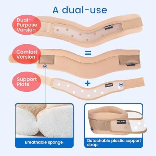 Velpeau Neck Brace for Neck Pain Support - Soft Cervical Collar for Sleeping, Support & Relief (Khaki, M: 11.5-14"/3") thumbnail 3