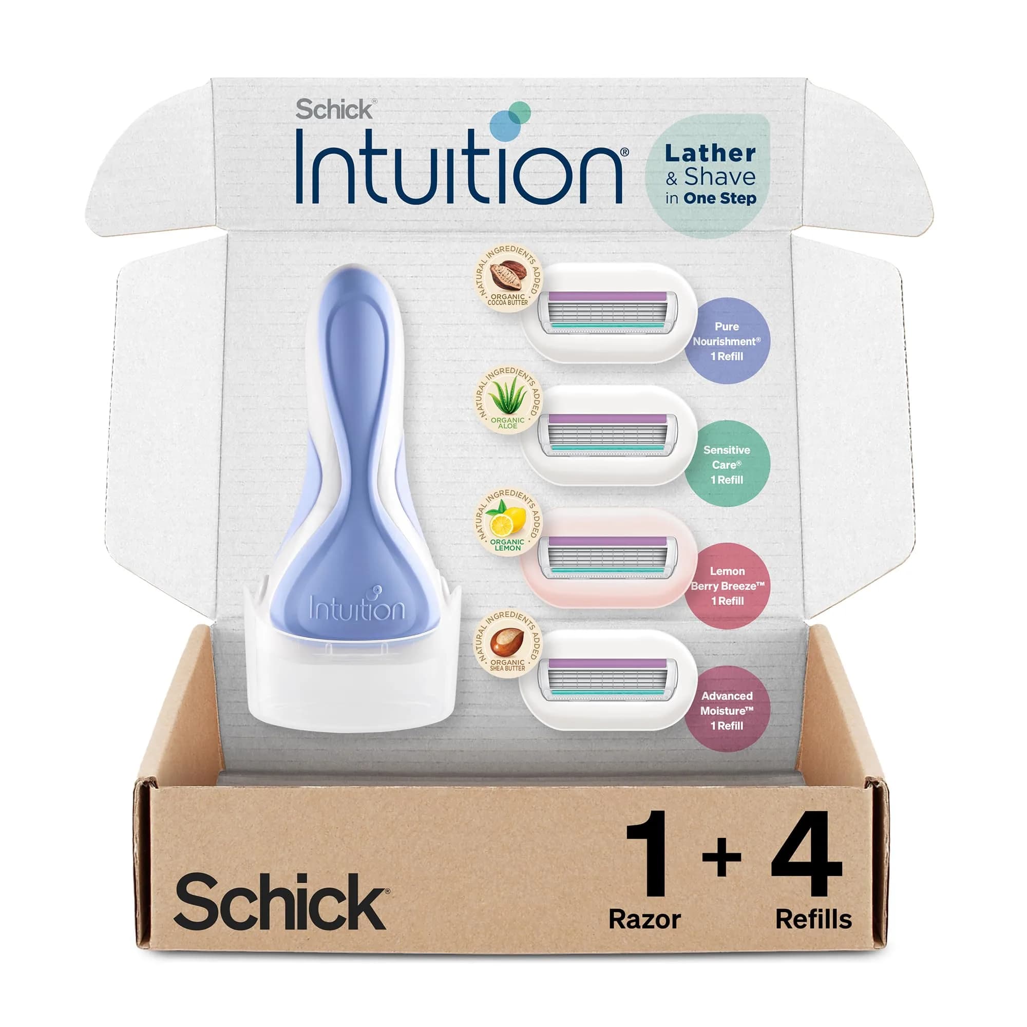 INTUITION Women's Razor Variety Pack | 4 Refills & Handle, Moisturizing & Easy Shave