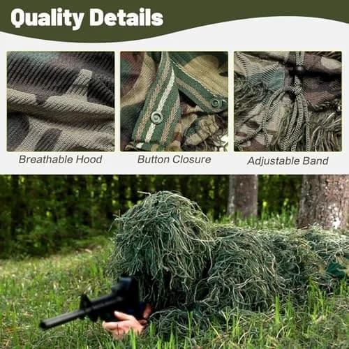 MOPHOTO 5 in 1 Ghillie Suit 3D Camouflage Hunting Suit - Jacket, Pants, Hood, Carry Bag, Adult XL/2XL | Effective Camouflage thumbnail 3
