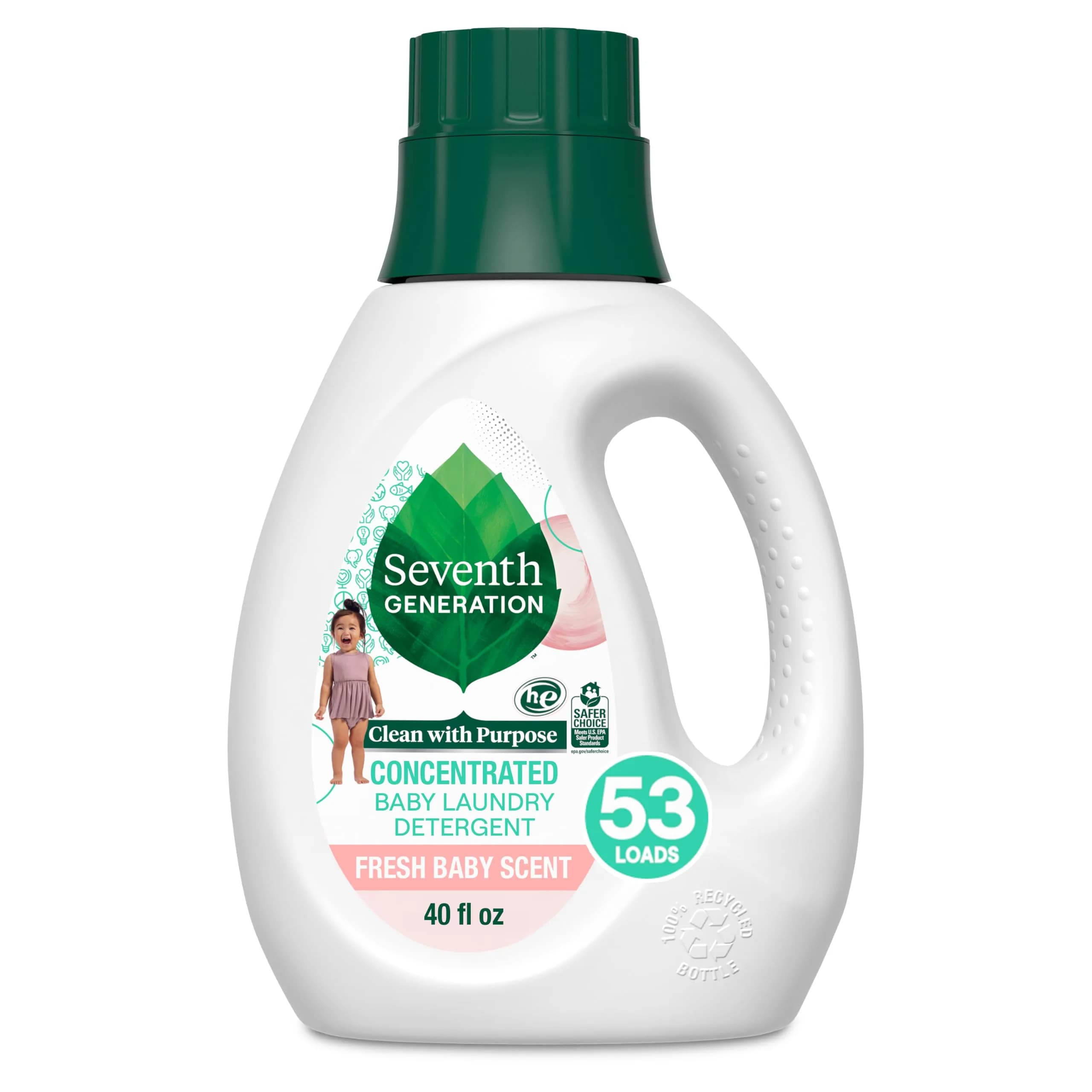 Seventh Generation Concentrated Laundry Detergent Geranium Blossom & Vanilla 1.18 L (40 Fl Oz) | Triple-Enzyme Formula for Tough Stains — Fresh Baby