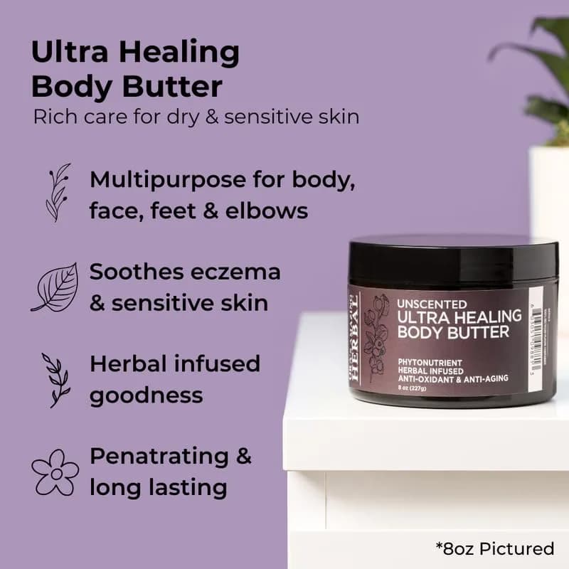 Ora's Herbal Unscented Ultra Healing Body Butter for Dry Skin, Shea, 8oz | Deep Moisturizer with Botanical Oils thumbnail 3