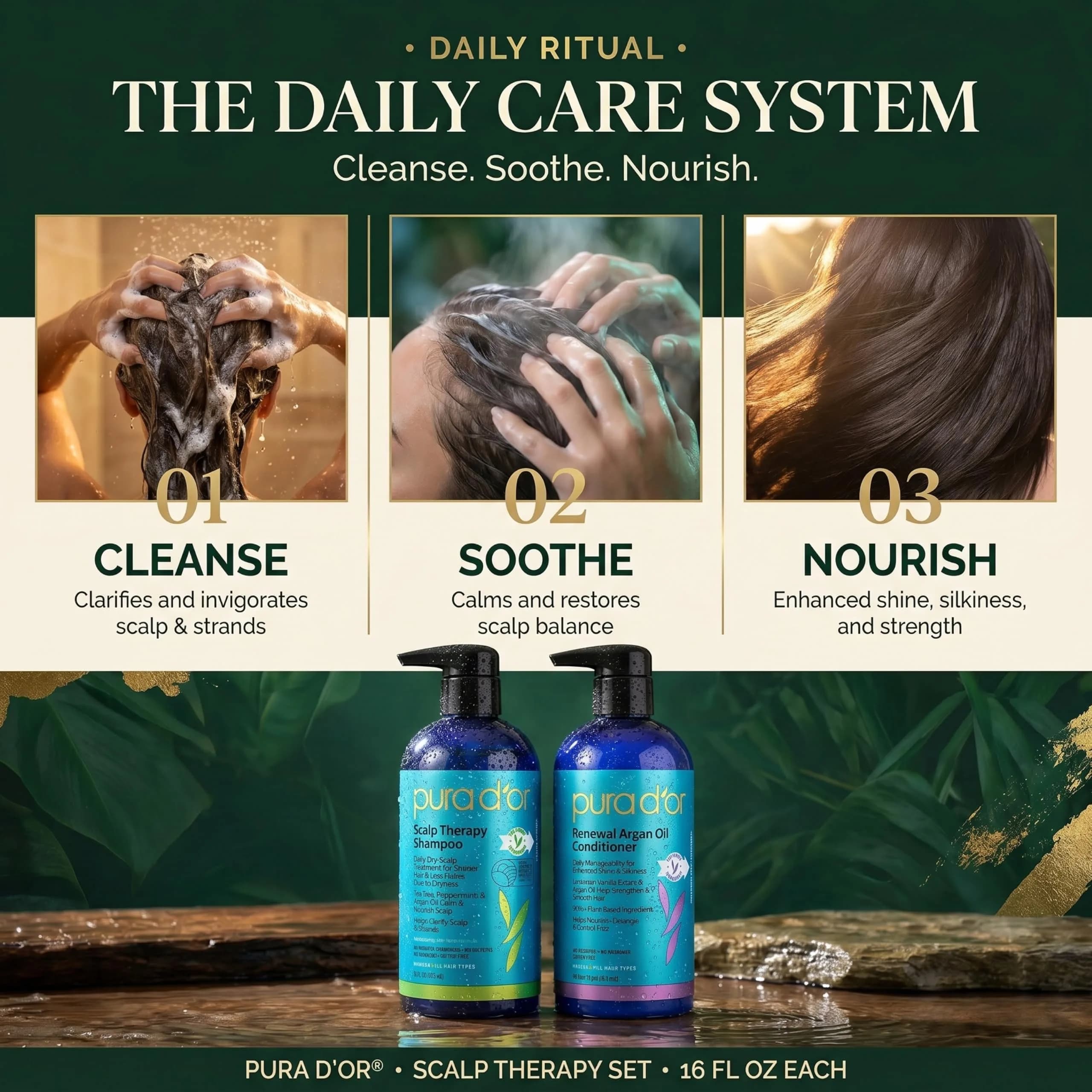 PURA D'OR Scalp Therapy Shampoo & Conditioner Set for Dryness, 946ml (32 Fl Oz) | Hair Regrowth Treatment for Thinning Hair - view 6