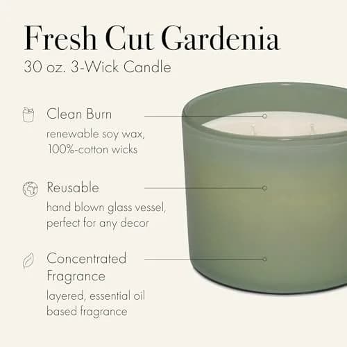 LAFCO NEW YORK 3-Wick Candle, Fresh Cut Gardenia - 30 oz | Long-Lasting Floral Scent, Reusable Glass Vessel thumbnail 2