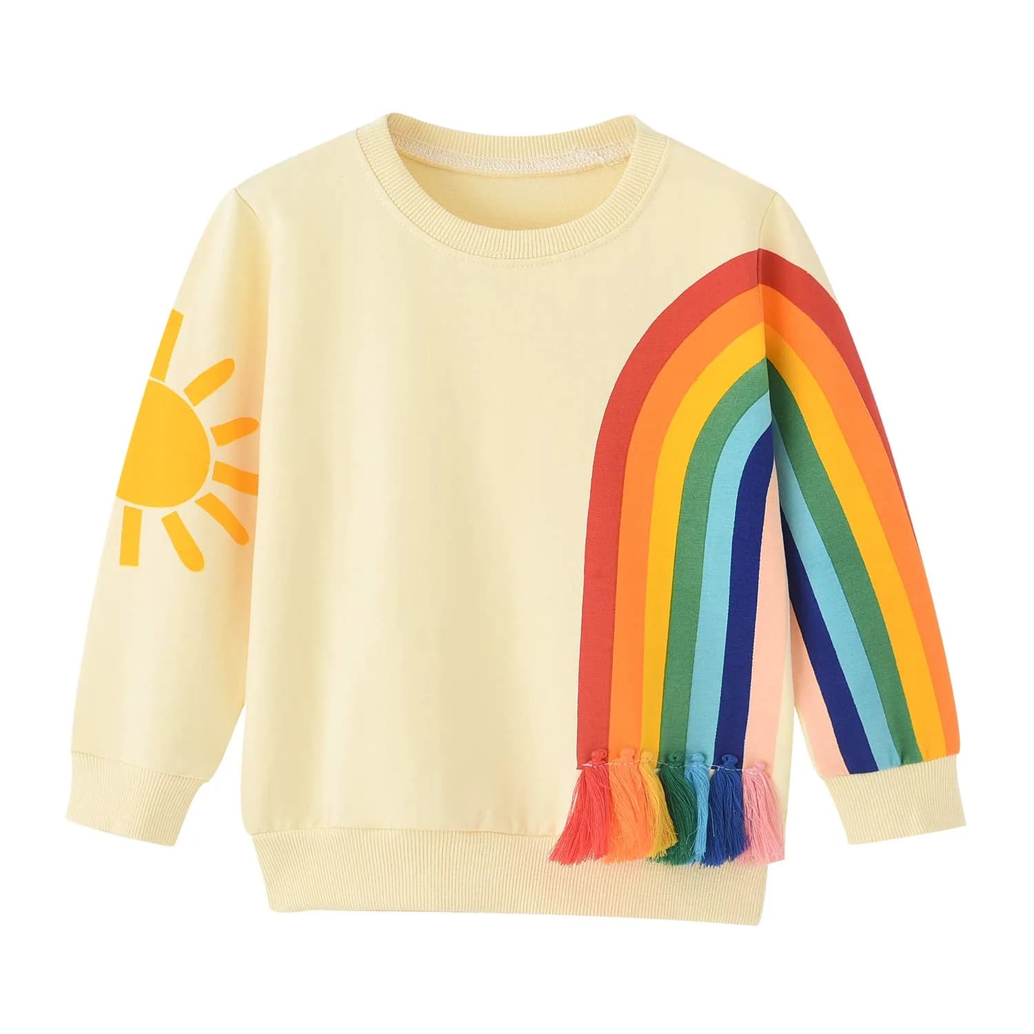 BINIDUCKLING Baby Crew Neck Rainbow Sweatshirt Girls 18 Months | Breathable Cotton Blend for Toddler Comfort