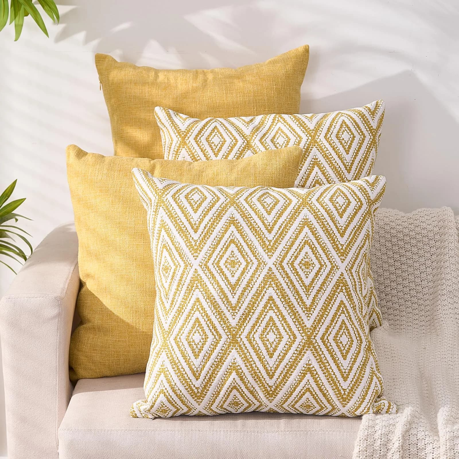 HPUK Throw Pillow Covers 18x18 | Textured Linen Couch Pillow Set of 4 in Ochre — Ochre