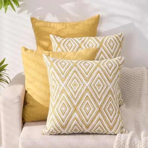 HPUK Throw Pillow Covers 18x18 | Textured Linen Couch Pillow Set of 4 in Ochre thumbnail 1