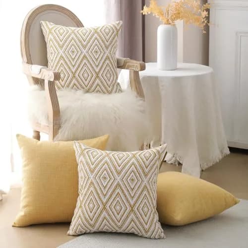 HPUK Throw Pillow Covers 18x18 | Textured Linen Couch Pillow Set of 4 in Ochre thumbnail 4