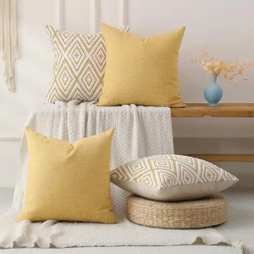 HPUK Throw Pillow Covers 18x18 | Textured Linen Couch Pillow Set of 4 in Ochre thumbnail 5
