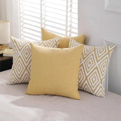HPUK Throw Pillow Covers 18x18 | Textured Linen Couch Pillow Set of 4 in Ochre thumbnail 6