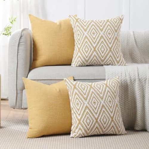 HPUK Throw Pillow Covers 18x18 | Textured Linen Couch Pillow Set of 4 in Ochre thumbnail 7