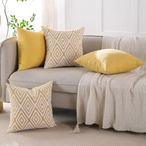 HPUK Throw Pillow Covers 18x18 | Textured Linen Couch Pillow Set of 4 in Ochre thumbnail 8
