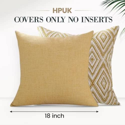 HPUK Throw Pillow Covers 18x18 | Textured Linen Couch Pillow Set of 4 in Ochre thumbnail 9