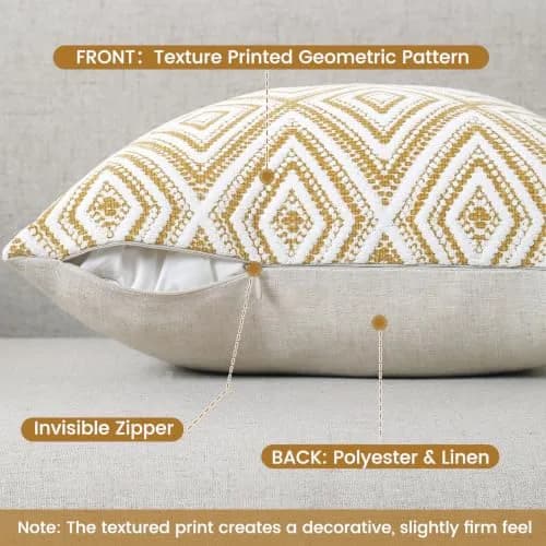 HPUK Throw Pillow Covers 18x18 | Textured Linen Couch Pillow Set of 4 in Ochre thumbnail 2