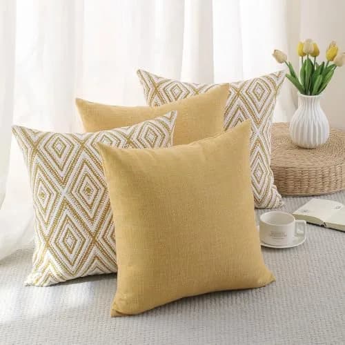 HPUK Throw Pillow Covers 18x18 | Textured Linen Couch Pillow Set of 4 in Ochre thumbnail 3