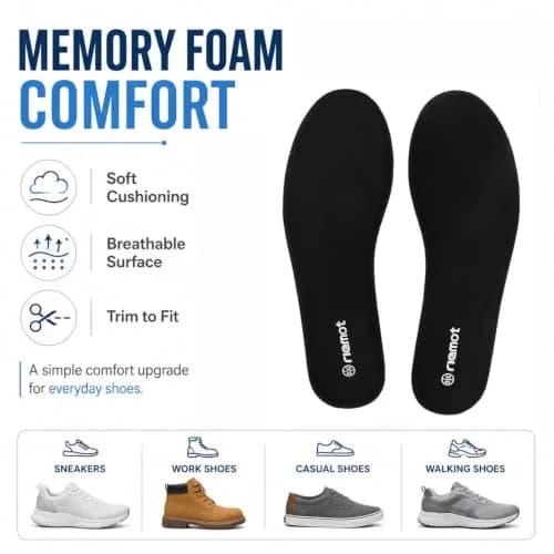 riemot Memory Foam Shoe Insoles for Women and Men Black-8mm EU 41 | Cloud-Soft Comfort Support thumbnail 5