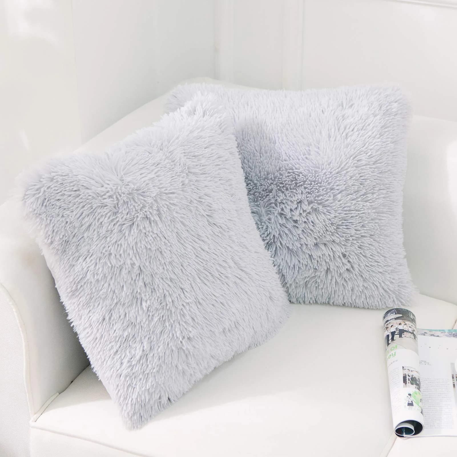 NordECO HOME Faux Fur Throw Pillow Covers 18x18 Inches | Plush Grey Decor for Couch & Bed