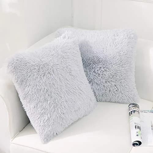 NordECO HOME Faux Fur Throw Pillow Covers 18x18 Inches | Plush Grey Decor for Couch & Bed thumbnail 1