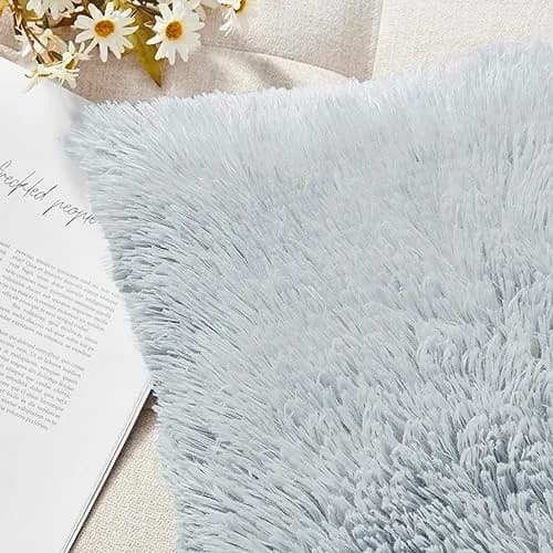 NordECO HOME Faux Fur Throw Pillow Covers 18x18 Inches | Plush Grey Decor for Couch & Bed thumbnail 4