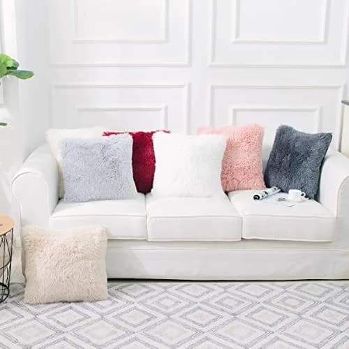 NordECO HOME Faux Fur Throw Pillow Covers 18x18 Inches | Plush Grey Decor for Couch & Bed thumbnail 5