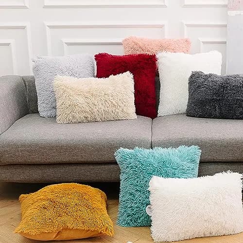 NordECO HOME Faux Fur Throw Pillow Covers 18x18 Inches | Plush Grey Decor for Couch & Bed thumbnail 6