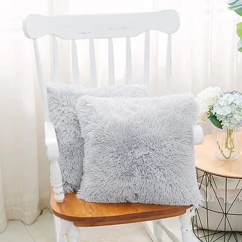 NordECO HOME Faux Fur Throw Pillow Covers 18x18 Inches | Plush Grey Decor for Couch & Bed thumbnail 2