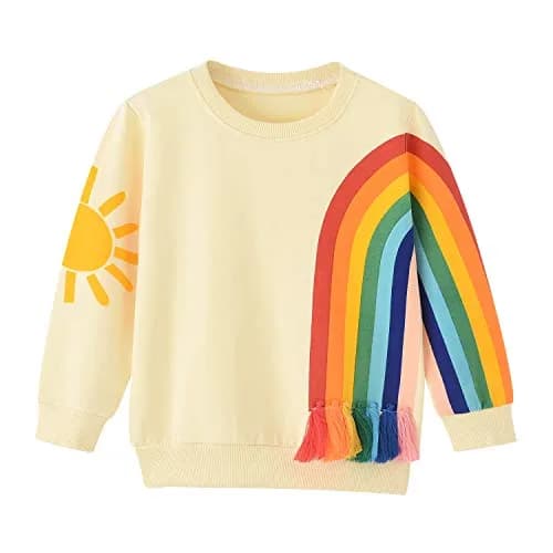 BINIDUCKLING Little Kids Crew Neck Rainbow Sweatshirt Girls 5T | Breathable Cotton Blend for Autumn & Winter thumbnail 1