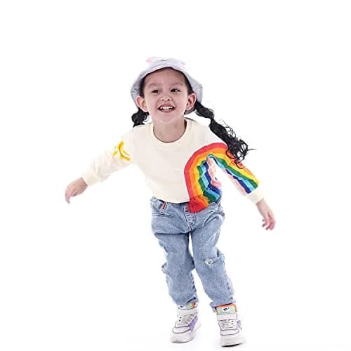 BINIDUCKLING Little Kids Crew Neck Rainbow Sweatshirt Girls 5T | Breathable Cotton Blend for Autumn & Winter thumbnail 4