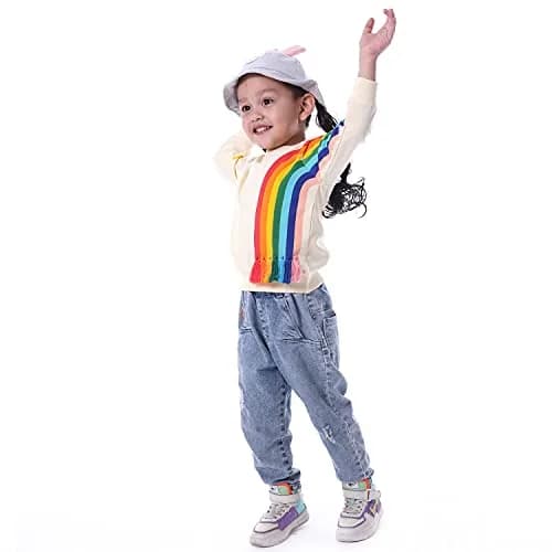 BINIDUCKLING Little Kids Crew Neck Rainbow Sweatshirt Girls 5T | Breathable Cotton Blend for Autumn & Winter thumbnail 5