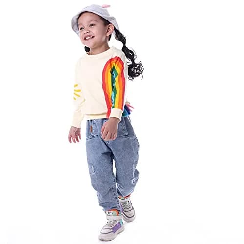 BINIDUCKLING Little Kids Crew Neck Rainbow Sweatshirt Girls 5T | Breathable Cotton Blend for Autumn & Winter thumbnail 3
