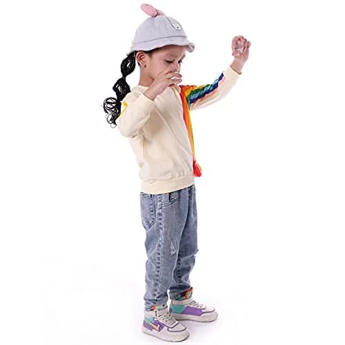 BINIDUCKLING Little Kids Crew Neck Rainbow Sweatshirt Girls 4T | Breathable Cotton Blend for Toddler Comfort thumbnail 7