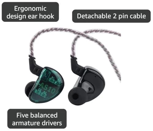 Linsoul KZ AS10 5BA HiFi Stereo In-Ear Monitor Earphones | Detachable 3.5mm Cyan thumbnail 3