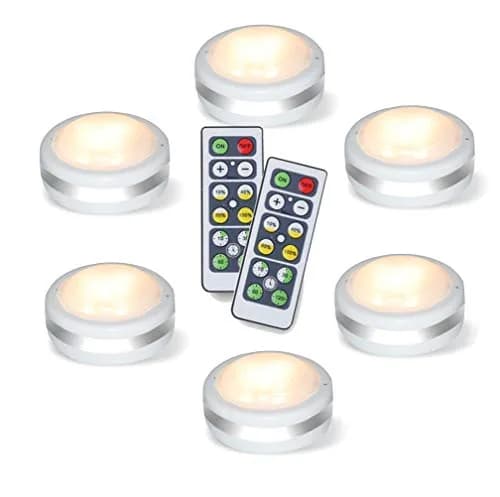 Starxing LED Puck Lights with Remote Control, Stick On Under Cabinet Lights 6-Pack | 4000K Natural White, Battery Powered thumbnail 1