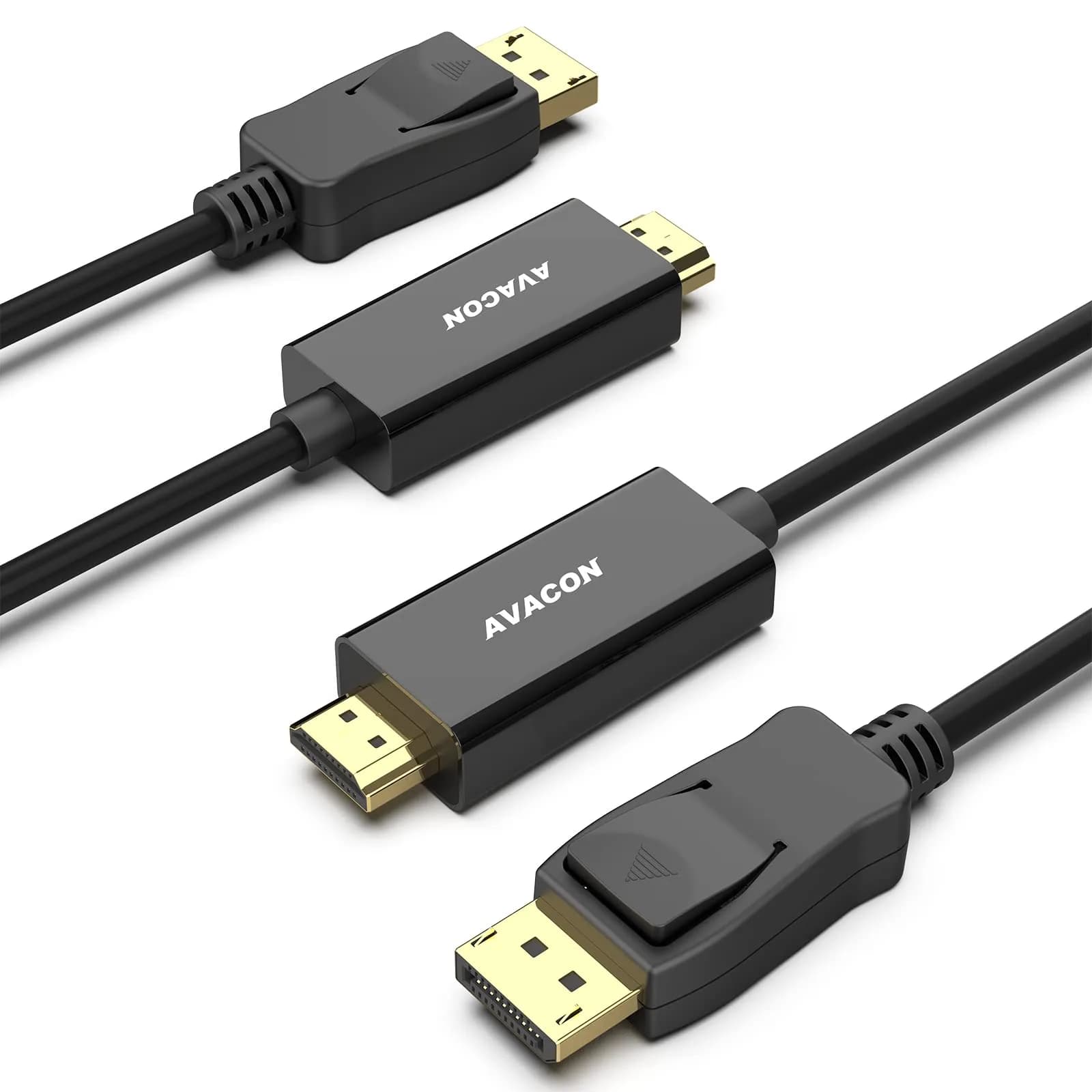 AVACON 4K DisplayPort to HDMI 6 Feet Cable 2 Pack | Uni-Directional DP 1.2 to HDMI 1.4, 3840x2160@30Hz, Gold-Plated, Shielded, Black — Black