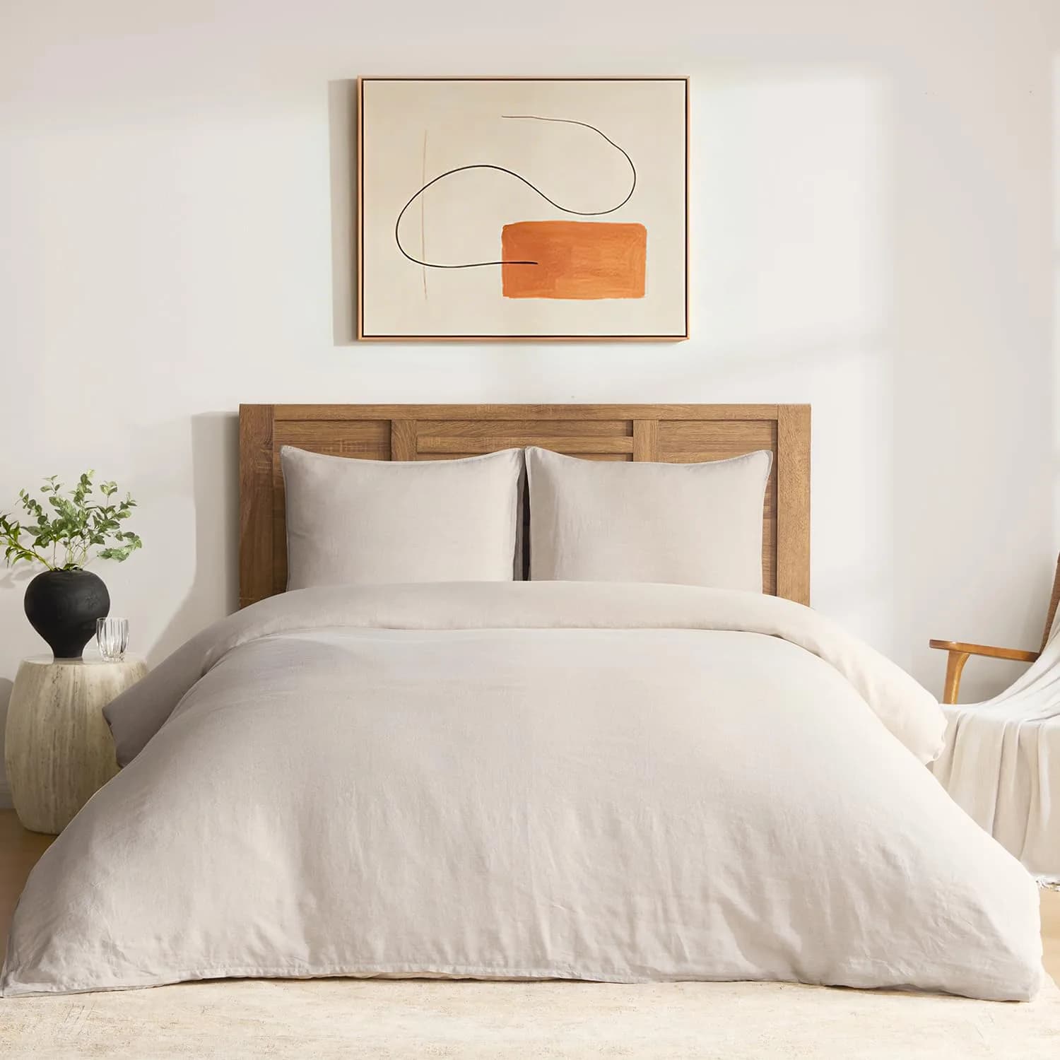 DAPU 100% French Linen Duvet Cover Queen | Natural Linen Cooling & Soft Texture — Queen