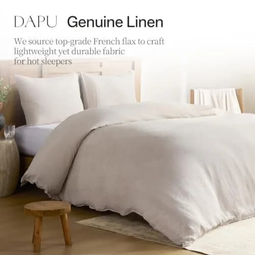 DAPU 100% French Linen Duvet Cover King | Natural Linen Bedding for Summer & All Seasons thumbnail 2