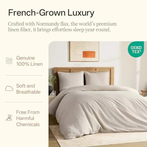 DAPU 100% French Linen Duvet Cover King | Natural Linen Bedding for Summer & All Seasons thumbnail 3