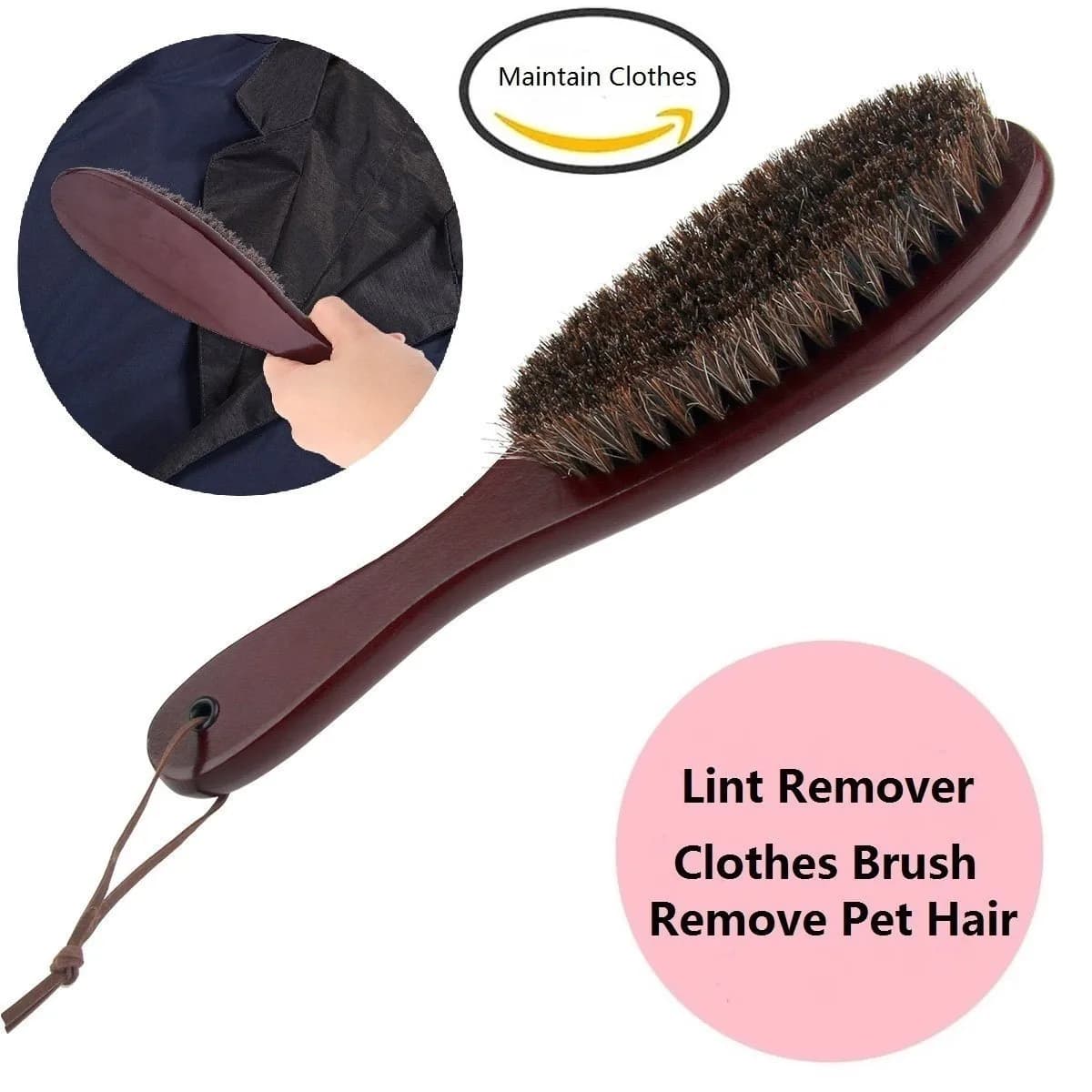 Cokaka Garment Brush with Soft Horsehair & Walnut Wood Handle | Removes Lint, Dust, Pet Hair from Coats, Suits, Furniture - view 4