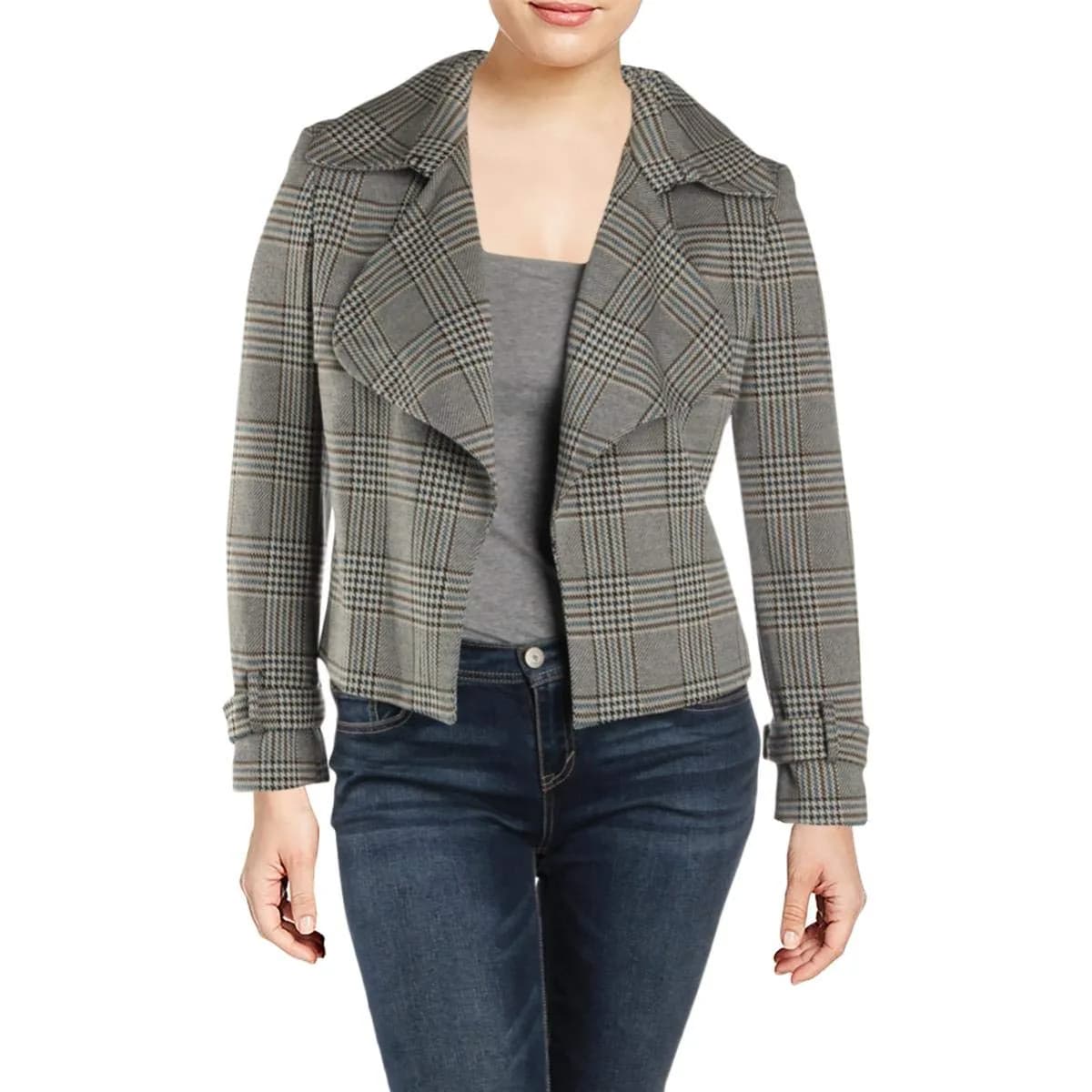 Anne Klein Houndstooth Trench Jacket Blazer, Fir Combo, Size 2 | Classic Women's Blazer for Fall