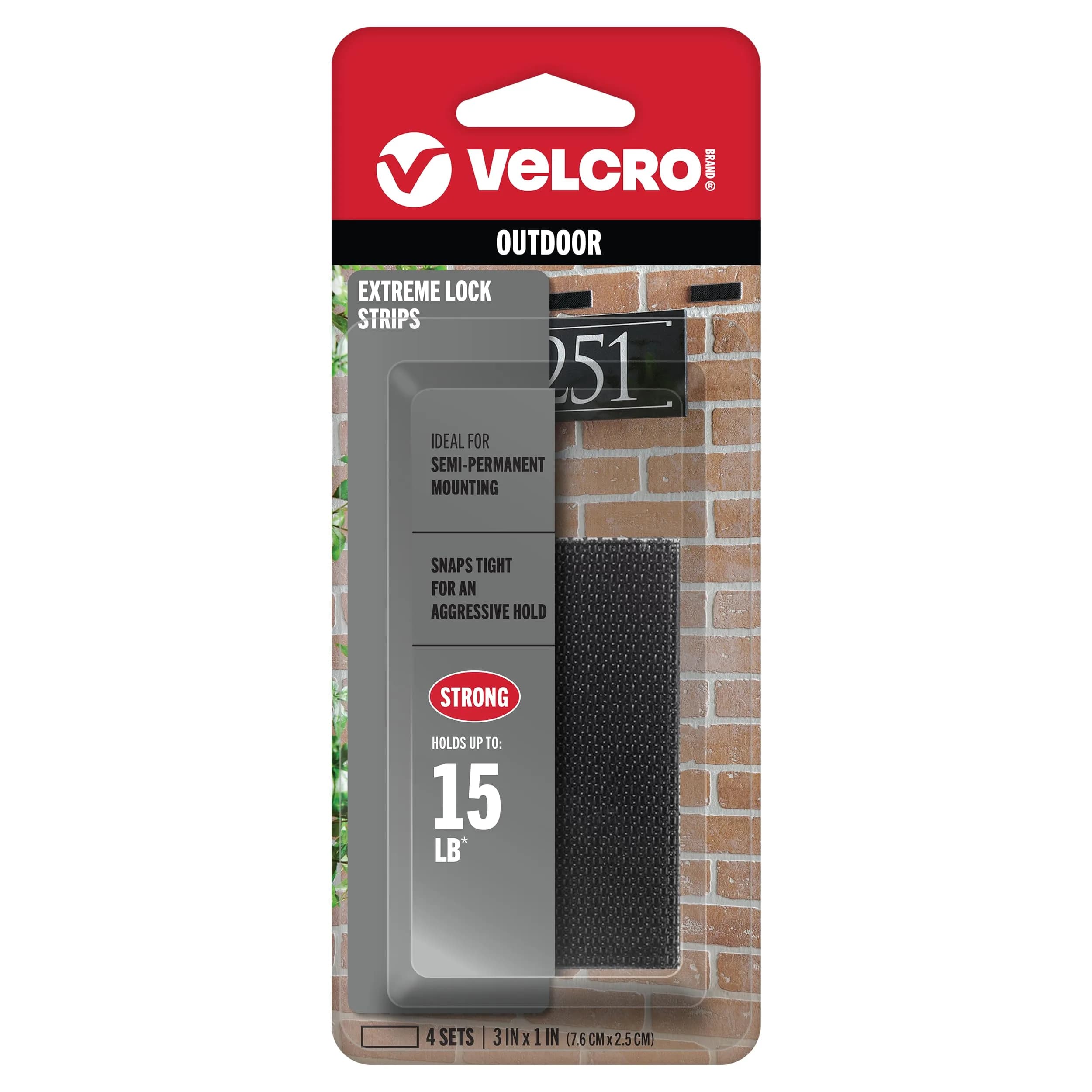 VELCRO Brand Extreme Lock Mounting Strips, Black, 3in x 1in, 4 Sets | Heavy Duty, Water & UV Resistant Mounting Solution - main product image