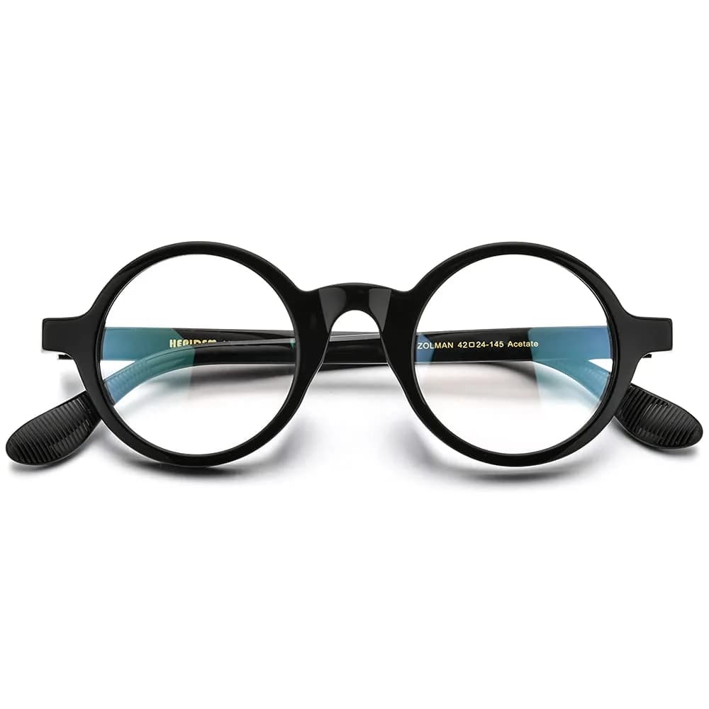 HEPIDEM Vintage Retro Round Optical Glasses Frame 46mm (Black) | Full Rim Acetate Eyeglass Frame - view 4