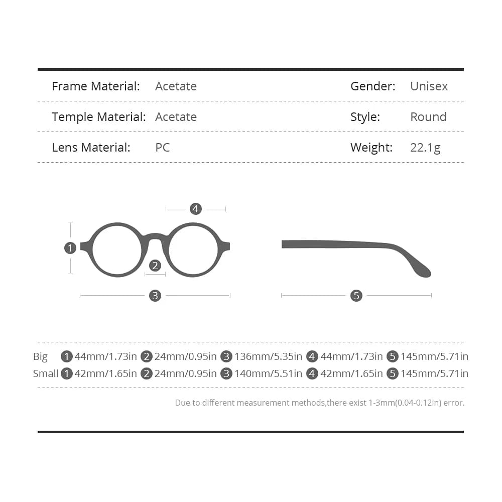 HEPIDEM Vintage Retro Round Optical Glasses Frame 46mm (Black) | Full Rim Acetate Eyeglass Frame - view 3
